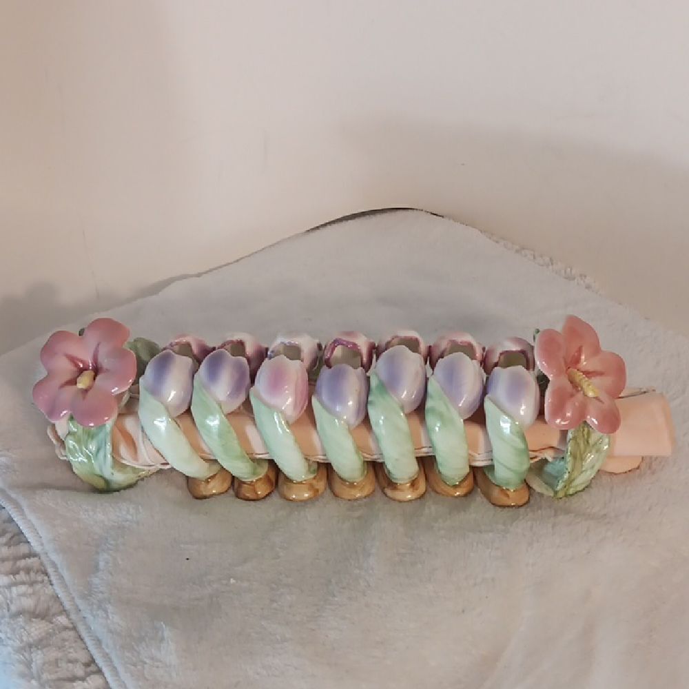 Floral Ceramic Set Of 9 Napkin Holder